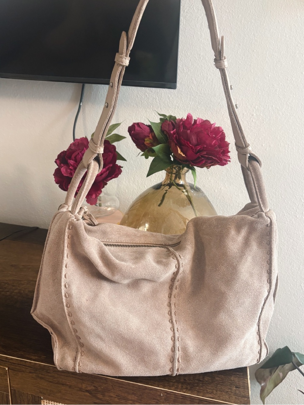The Sak Los Feliz Suede Soft Brown Tan Leather Hobo Shoulder Bag - Picture 2 of 13